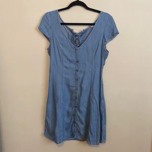 Short jean button up dress with lace up back